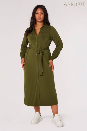 Apricot Green Jersey Tie Waist Shirt Dress (Q95544) | £39