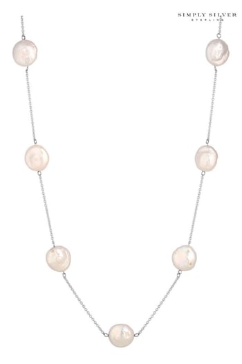 Simply Silver Silver Coin Pearl Necklace (Q95570) | £65