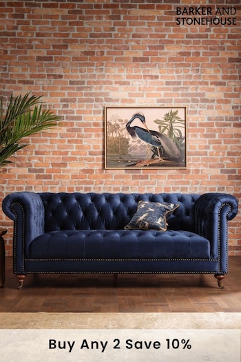 Barker and Stonehouse Navy Blue Duchamp Velvet Chesterfield 3 Seater Sofa (Q95571) | £845