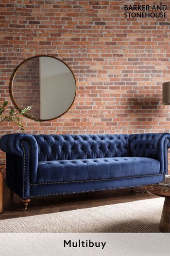 Barker and Stonehouse Navy Blue Duchamp Velvet Chesterfield 3.5 Seater Sofa (Q95572) | £975