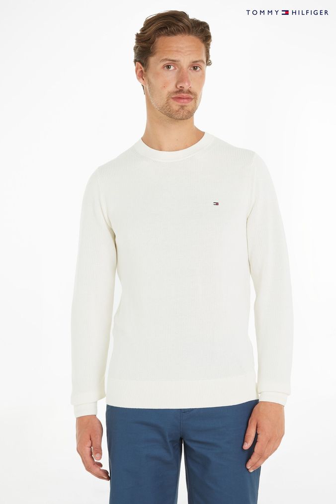 Buy Men s Tommy Hilfiger 100 Cotton Jumpers White Online Next UK