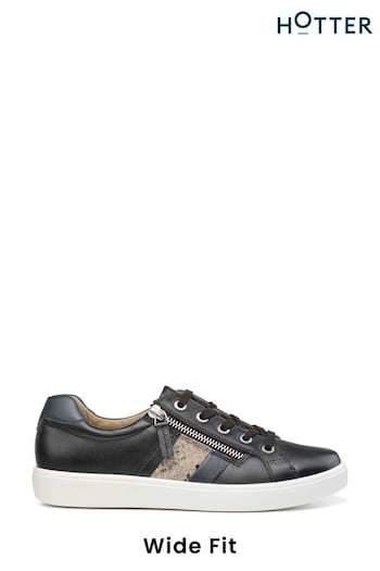 Hotter Black Chase Lace-Up/Zip Wide Fit Shoes (Q95686) | £89