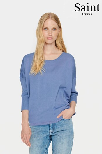 Saint Tropez Blue Mila Knitted 3/4 Sleeve Pullover (Q95702) | £35