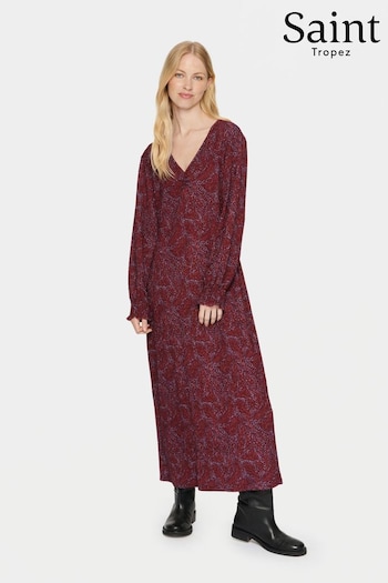 Saint Tropez Red Averie Long Sleeve V-Neck Maxi Dress (Q95705) | £70