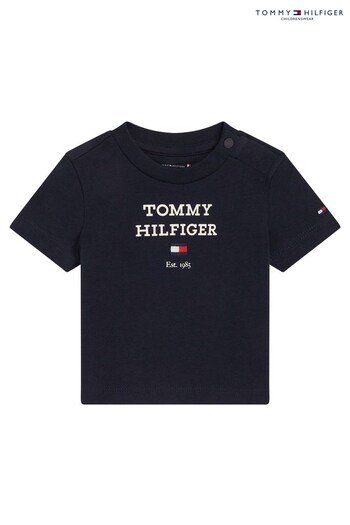 Tommy Hilfiger Lined Blue TH Logo T-Shirt (Q95763) | £20