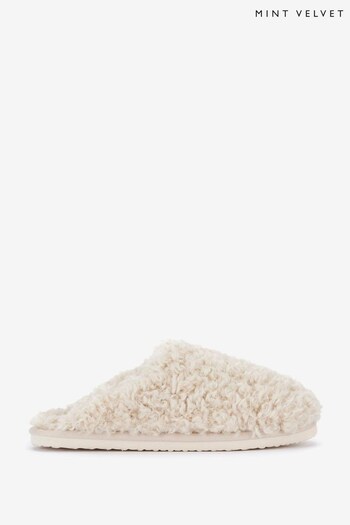 Mint Velvet Cream Neutral Faux Fur Slippers (Q95768) | £69