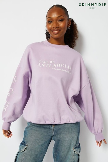 Skinnydip Oversized Purple Call Me Antisocial Sweatshirt (Q95793) | £35