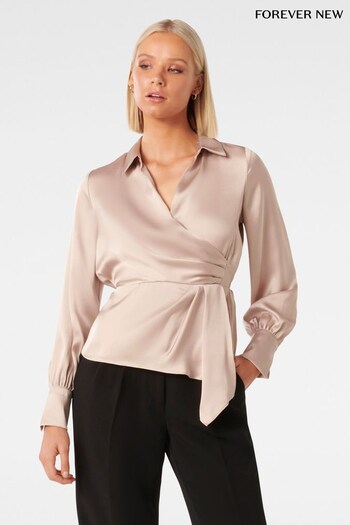 Forever New Natural Ginny Draped Wrap Blouse (Q95861) | £55