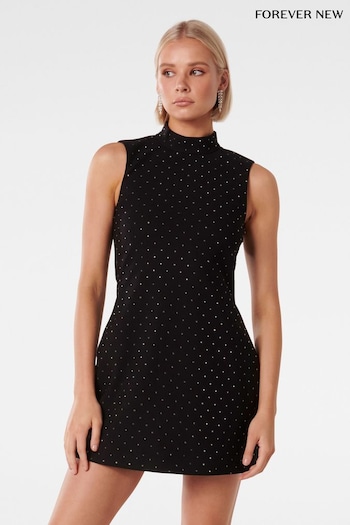 Forever New Black Sophie Embellished Shift Mini Dress (Q95864) | £110