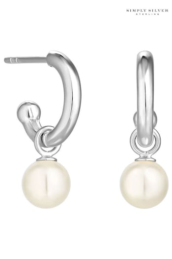Simply Silver Silver Pearl Hoop Earrings (Q95896) | £30