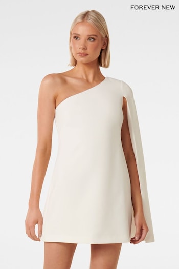Forever New White Petite Hartley Asymmetrical Cape Mini Dress (Q95897) | £100