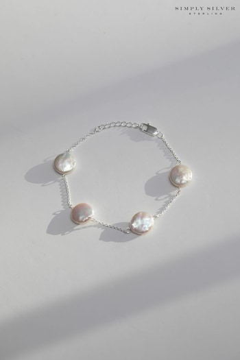 Simply Silver Silver Coin Pearl Bracelet (Q95912) | £40