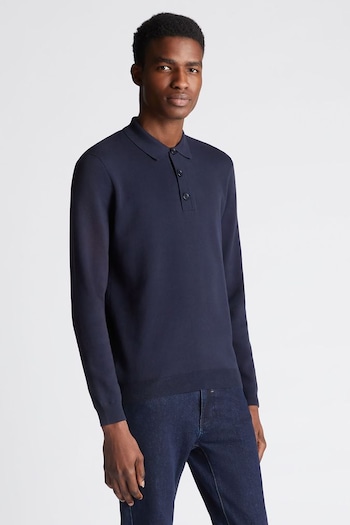 Remus Uomo Blue Relaxed Fit Long Sleeve Polo Shirt (Q95950) | £70