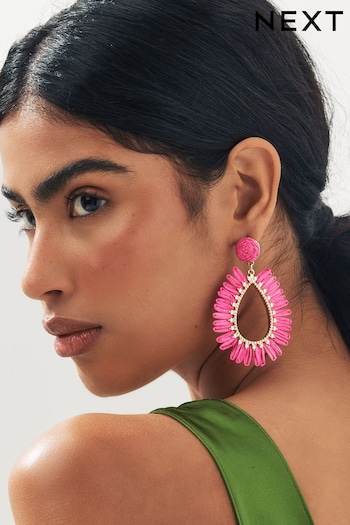 Pink Raffia Teardrop Statement Earrings Made With Recycled Metal (Q95977) | £14
