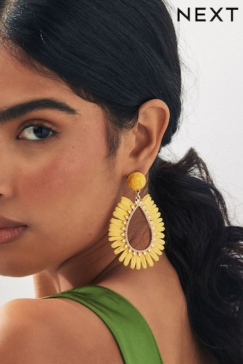 Yellow Raffia Teardrop Statement Earrings Made With Recycled Metal (Q95978) | £14