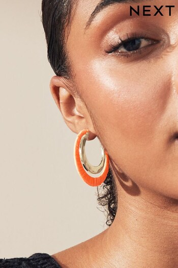 Orange Raffia Wrapped Hoops Earrings (Q95980) | £12