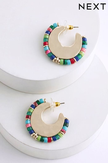 Multi Coloured Beaded Disc Hoop Earrings (Q95990) | £12
