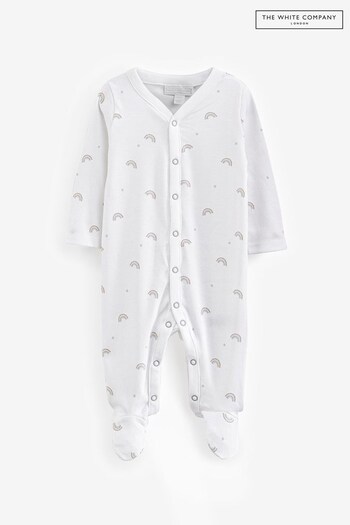 The White Company Organic Cotton Rainbow Printed Popper Down Sleepsuit (Q96088) | £21 - £22