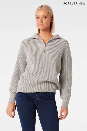 Forever New Grey Danielle Quarter Zip Knit Jumper (Q96117) | £80