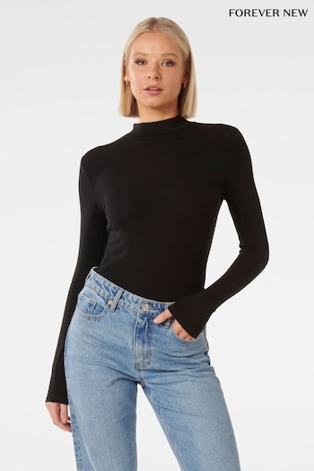 Forever New Black Candice High Neck Rib Top (Q96118) | £35