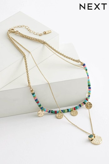 Multicolour Beaded Two Row Necklace (Q96280) | £15