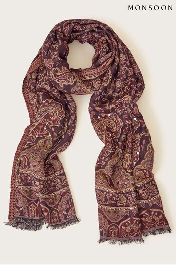 Monsoon Gold Paisley Sequin Scarf (Q96311) | £40