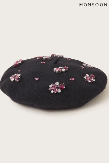 Monsoon Diamante Black Beret Hat (Q96329) | £25
