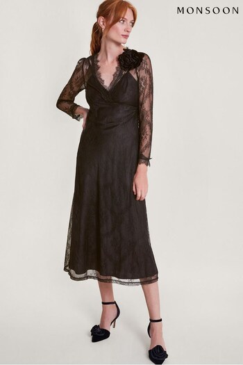 Monsoon Blakely Lace Corsage Black Dress (Q96339) | £125