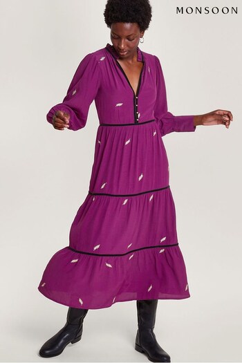 Monsoon Purple Willa Embroidered Shirt Dress (Q96352) | £85