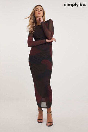 Simply Be Red Printed Mesh Column Dress (Q96379) | £36