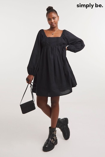 Simply Be Black Broderie Detail Skater Dress (Q96385) | £39