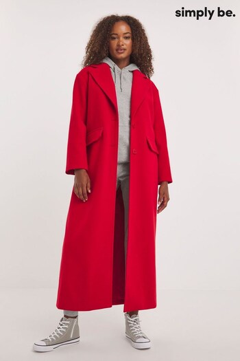 Simply Be Red Faux Wool Maxi Coat (Q96402) | £75