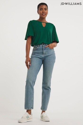 JD Williams Green Cut Out Front Puff Sleeve Top (Q96420) | £19