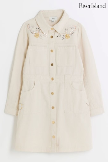 River Island Cream Girls Utility Shirt Dress (Q96430) | £28