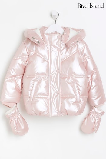 River Island Pink Girls Mittens Coat (Q96469) | £42