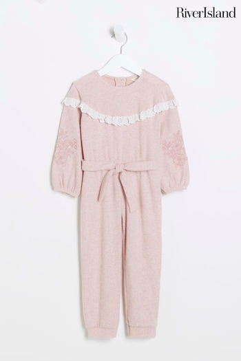 River Island Pink Mini Girls Cosy Jumpsuit (Q96474) | £25