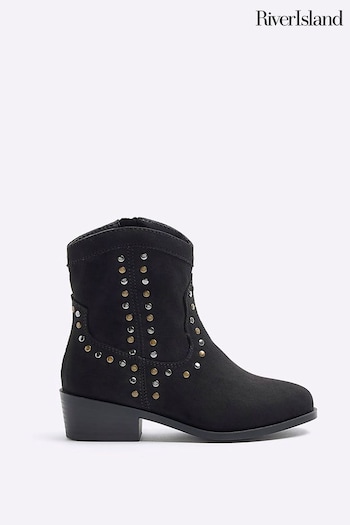 River Island Black classics Studded Western Boots (Q96478) | £35