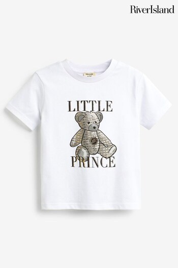 River Island White Boys White Little Prince Bear Tee (Q96481) | £10