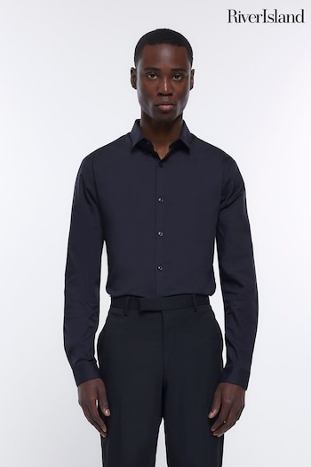 River Island Black Slim Fit Long Sleeve Shirt (Q96490) | £23