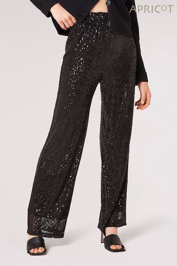 Apricot Black Sequin Lines Palazzo Trousers cell (Q96492) | £39