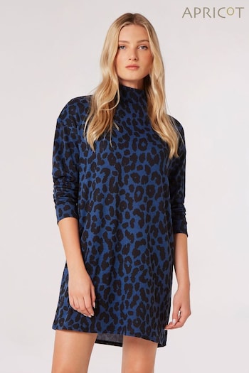 Apricot Blue Cheetah Mock Neck Long Sleeve Dress (Q96493) | £35