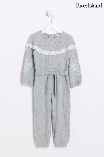 River Island Grey Mini Girls Cosy Jumpsuit (Q96496) | £25