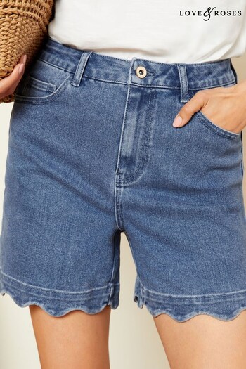 True Religion Rocco Skinny Jeans Blue Denim Scallop Hem Short (Q96549) | £34
