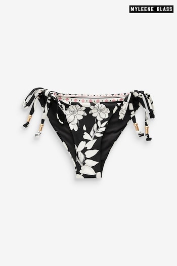 Myleene Klass Tie Side Black/Cream Floral Bikini Bottoms (Q96555) | £18