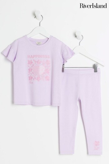 River Island Purple Girls Happiness T-Shirt Set (Q96610) | £14