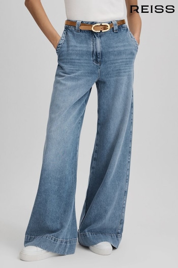 Reiss Light Blue Olivia Wide Leg Contrast Stitch Jeans (Q96619) | £150