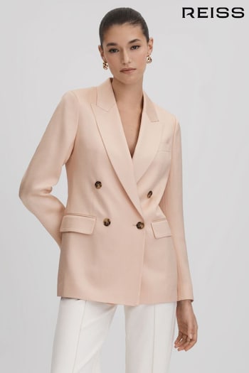 Reiss Pink Eve Double Breasted Satin Blazer (Q96620) | £298
