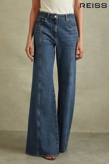 Reiss Mid Blue Juniper Petite Flared Front Seam Jeans Under (Q96635) | £138