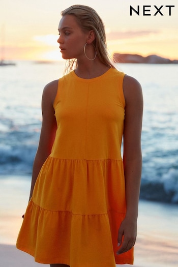 Orange Sleeveless Tiered Mini Summer Jersey Dress (Q96642) | £16