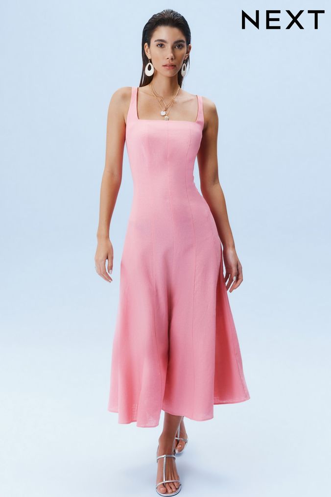 Buy Women s Curve Strappy Linen Dresses Online Next UK